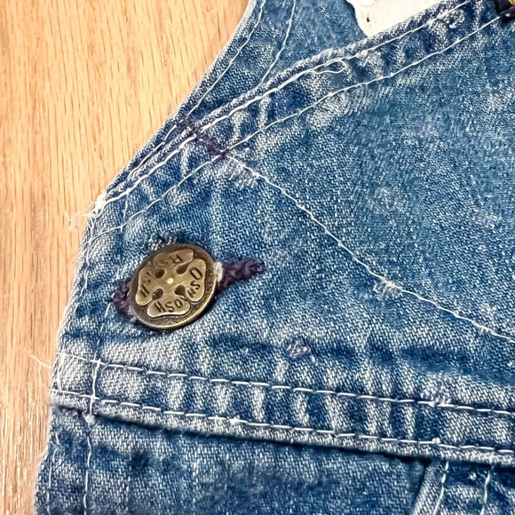 Vintage 3T OshKosh B'Gosh Vestbak Baby Overalls Printed Denim White Lace USA - Picture 6 of 11